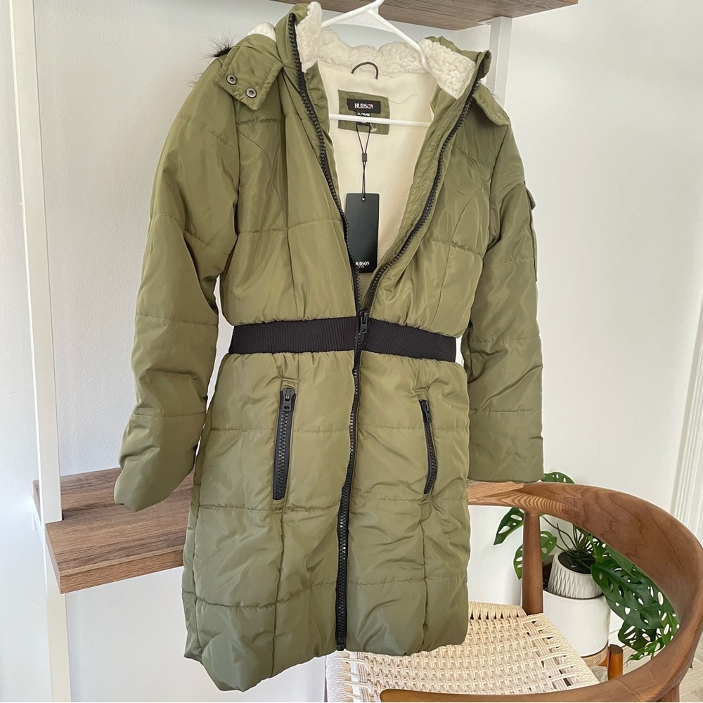 Hudson Kids Unisex Fur Hood Winter Moss Long Puffer Jacket/Sz: XL - Picture 2 of 14